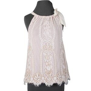 Blink London Top Sz XS Pink Cream Gold Lace Overlay Nylon Viscose Top